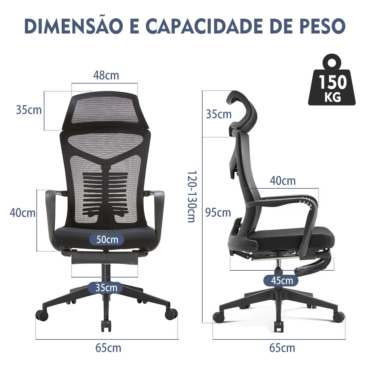 Cadeira de escritório 10 - Detalhe da malha elástica no encosto, mostrando como mantém a respirabilidade e alivia a pressão pélvica.