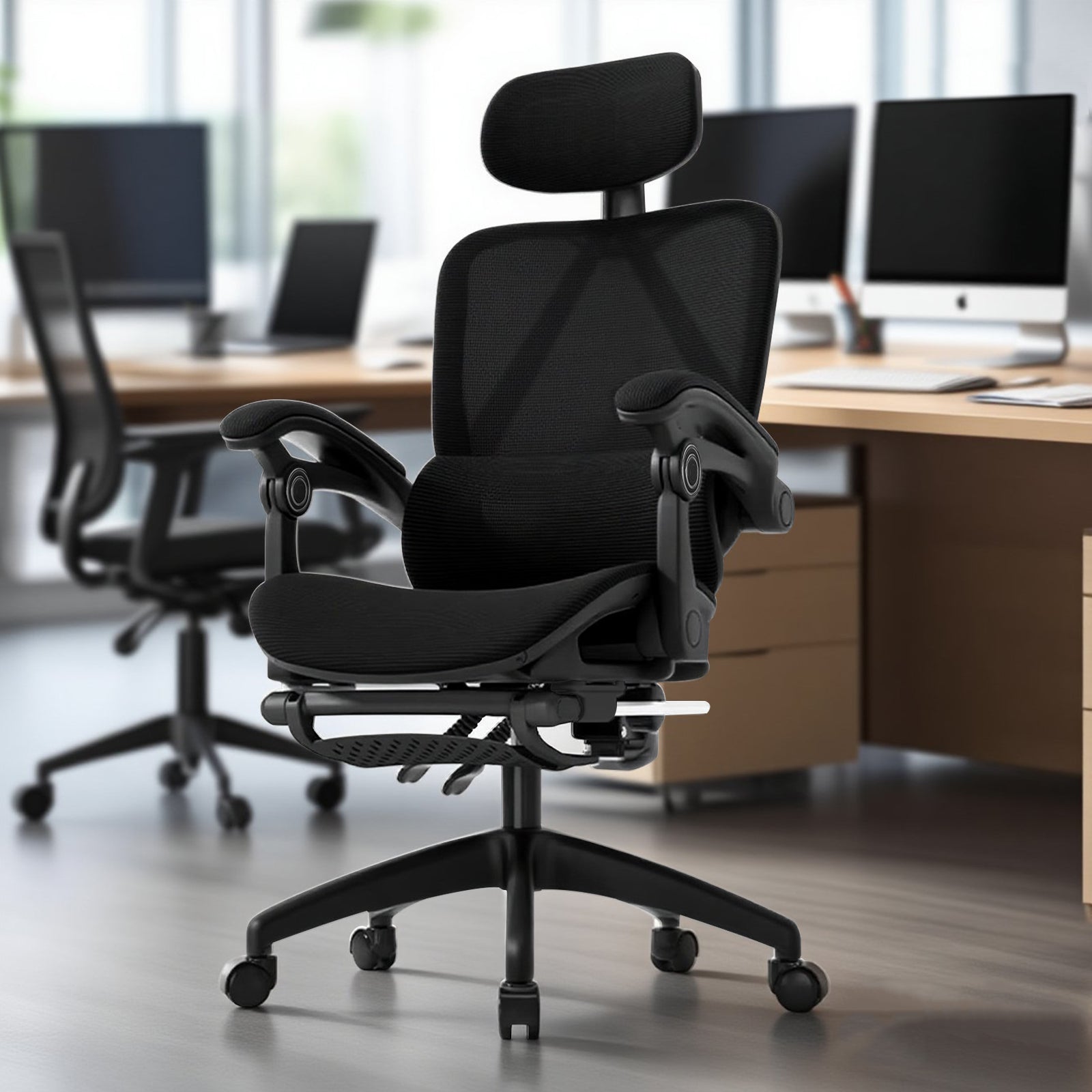 Cadeira de escritório premium Python Fly preta - Apoio lombar ergonômico para cuidar da saúde da coluna durante o trabalho