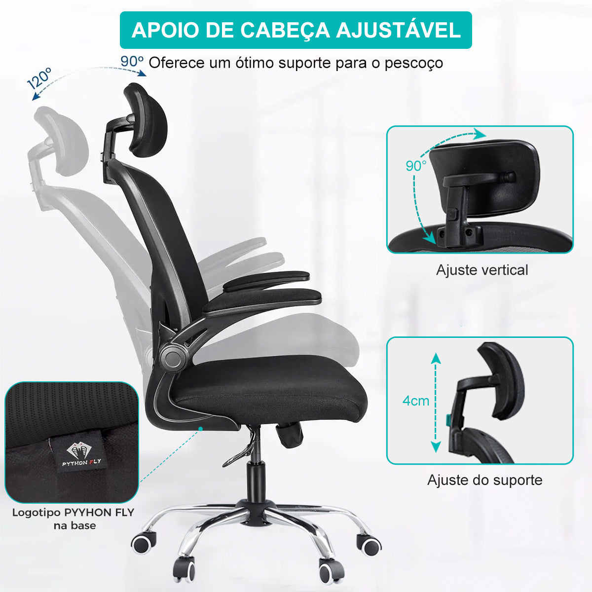 Cadeira de escritório com encosto ventilado - Detalhe da malha respirável e elástica no encosto, mostrando como mantém a circulação de ar