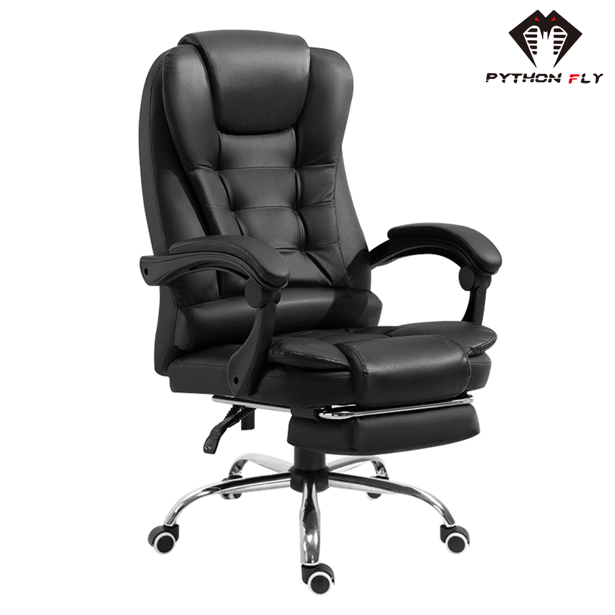 Cadeira de escritório preta Python Fly com acabamento espesso - Visão geral do design elegante e moderno