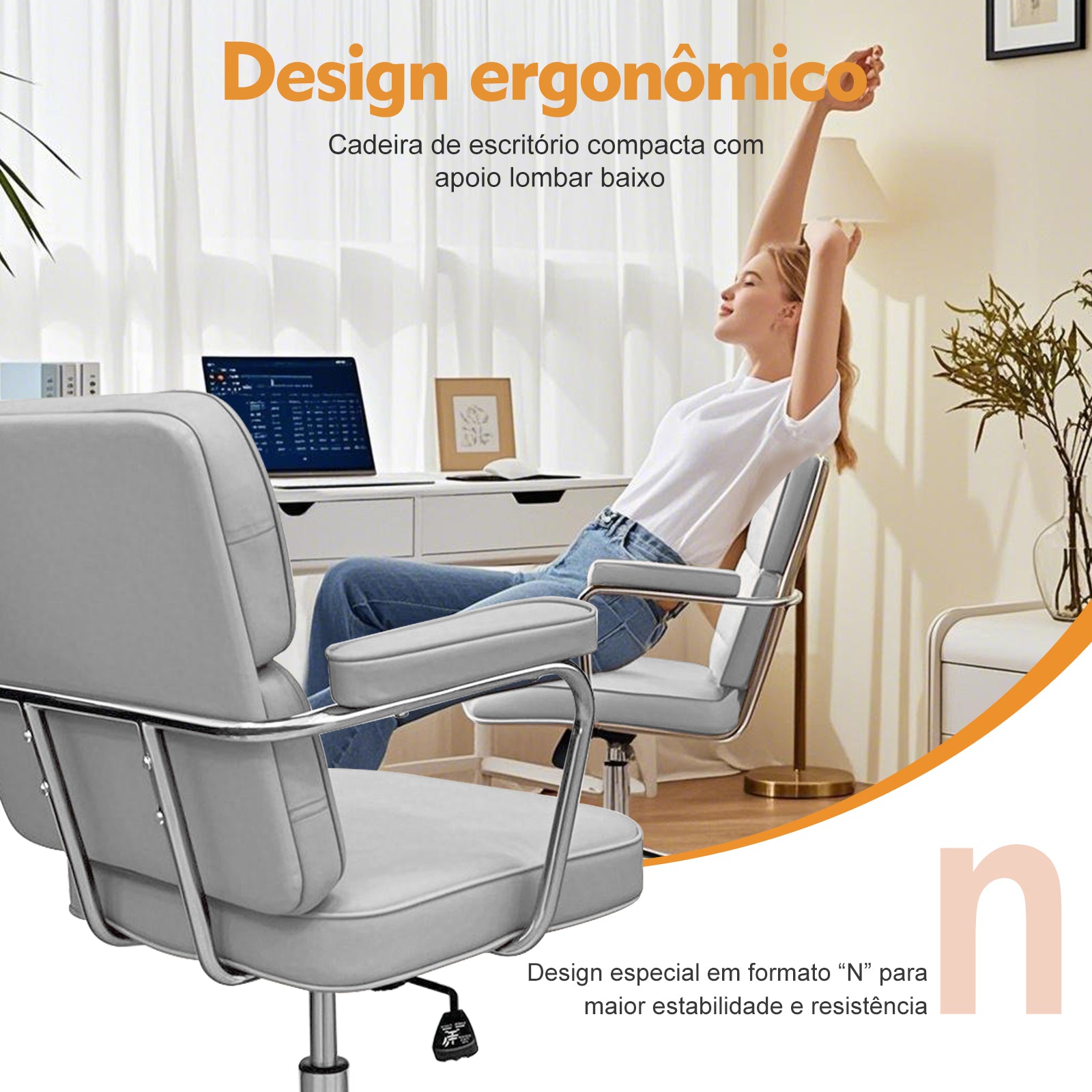 Cadeira estilo racing Python Fly cinza - Apoio lombar ergonômico em ação