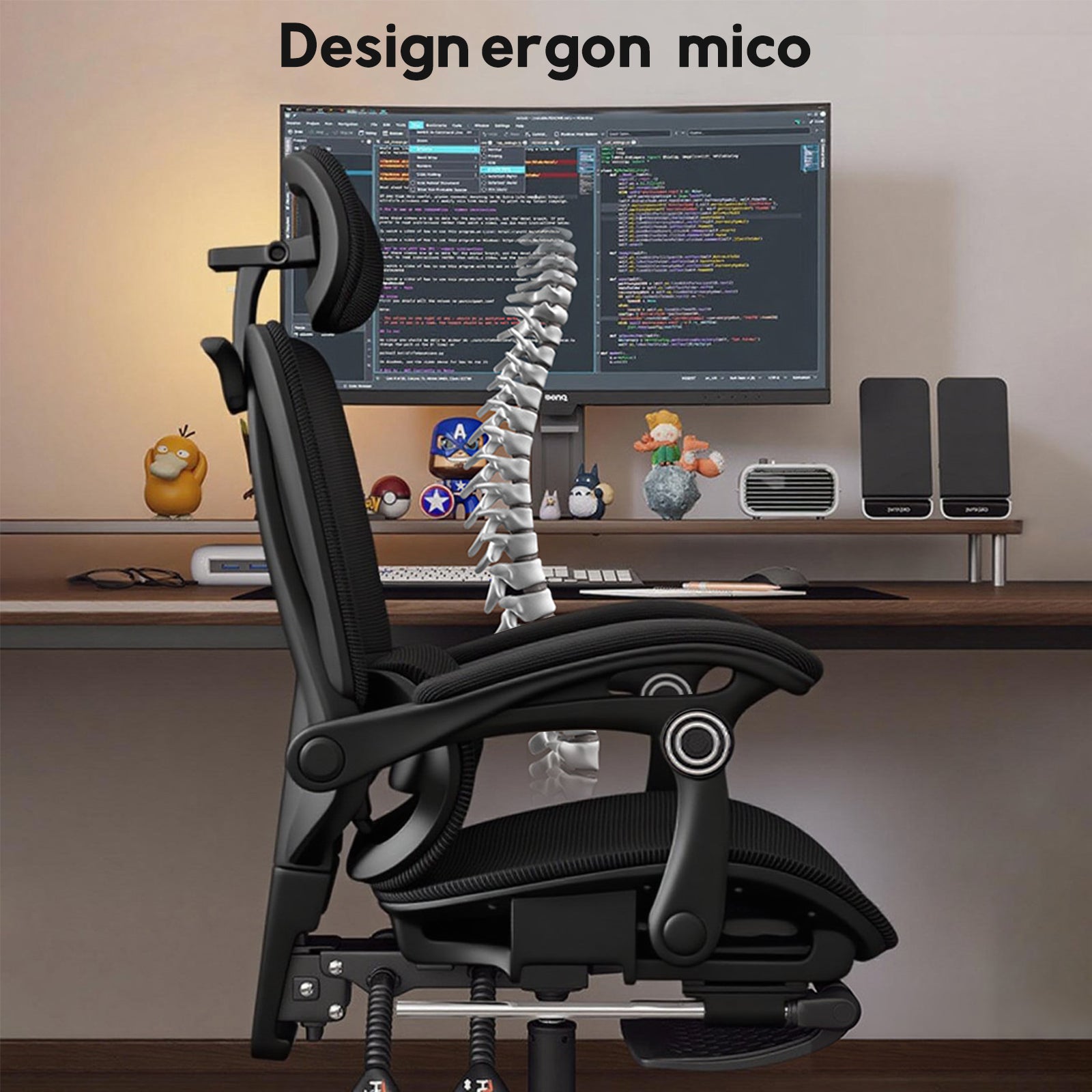 Cadeira de escritório premium Python Fly preta - Encosto em mesh respirável em destaque