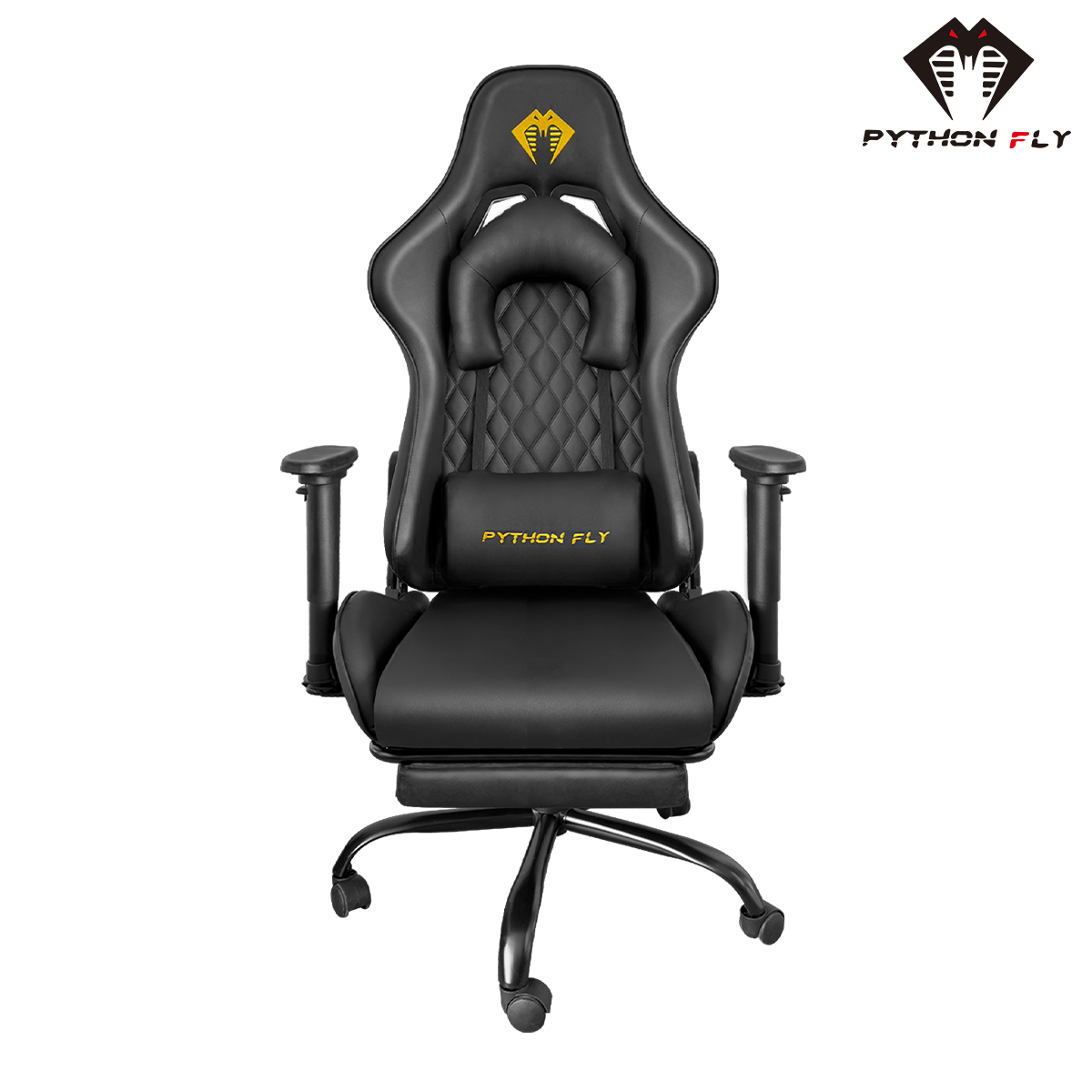 Cadeira Gamer Premium Python Fly - Visão geral em fundo branco, mostrando o design futurista