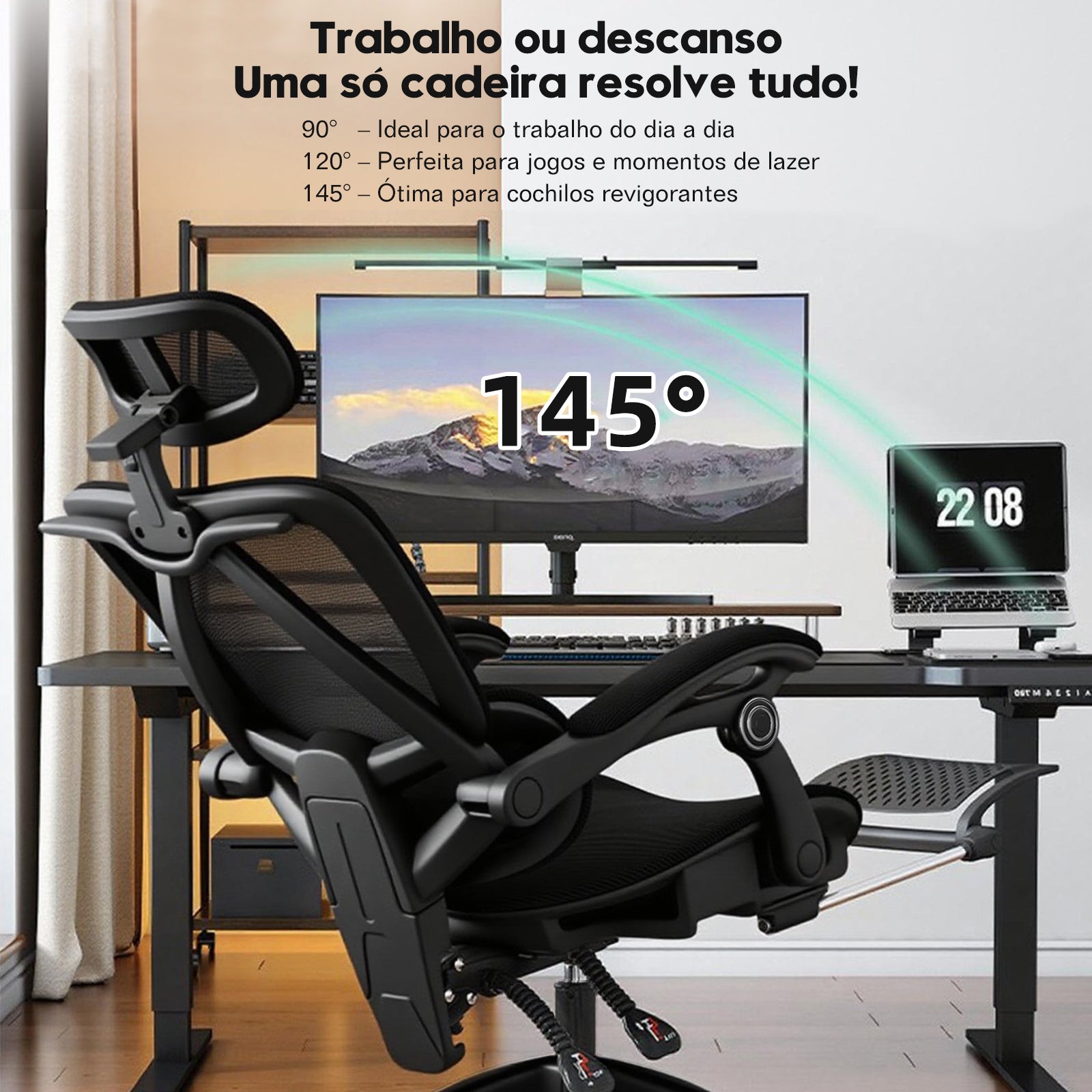 Cadeira de escritório premium Python Fly preta - Ajuste de altura em ação
