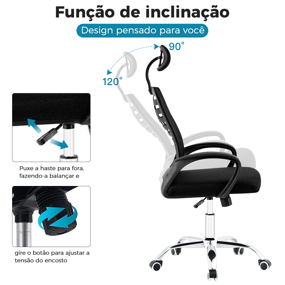 Cadeira de escritório- Ajuste de altura em ação
