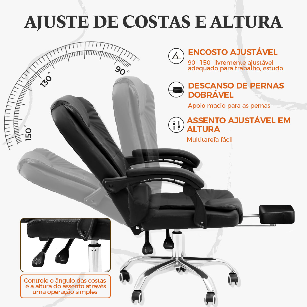 Cadeira de escritório preta Python Fly com acabamento espesso - Ajuste de altura em ação