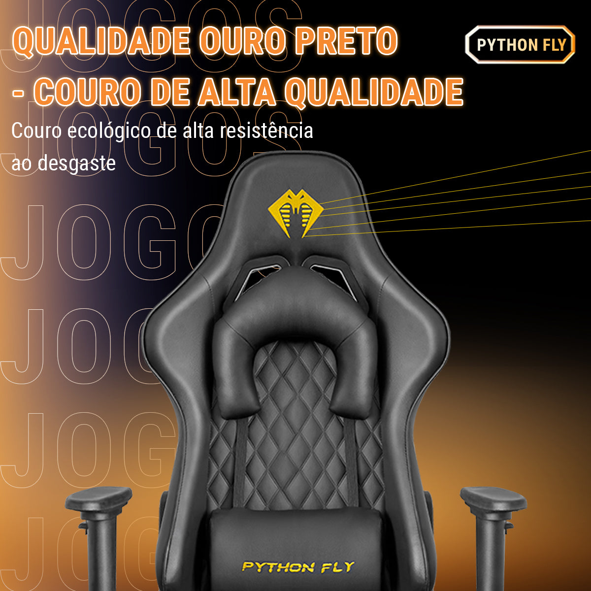 Cadeira Gamer Premium Python Fly - Espuma de alta densidade no assento, vista lateral