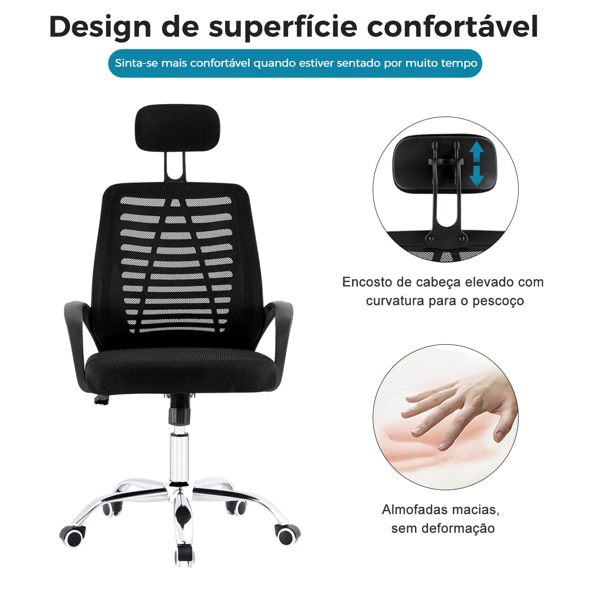 Cadeira de escritório- Espuma densa no assento, vista lateral