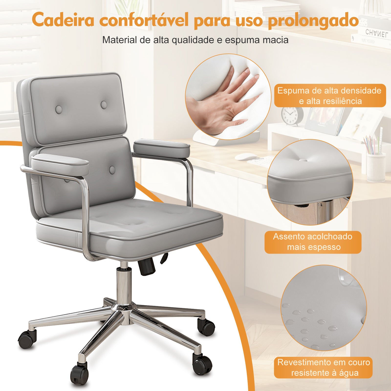 Cadeira estilo racing Python Fly cinza - Rodízios 360° silenciosos