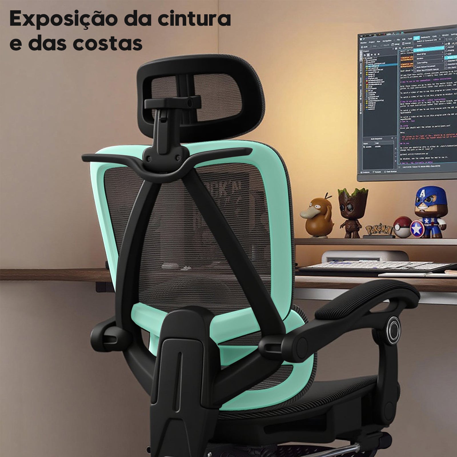 Cadeira de escritório premium Python Fly preta - Detalhes elegantes do revestimento e acabamento de alta qualidade