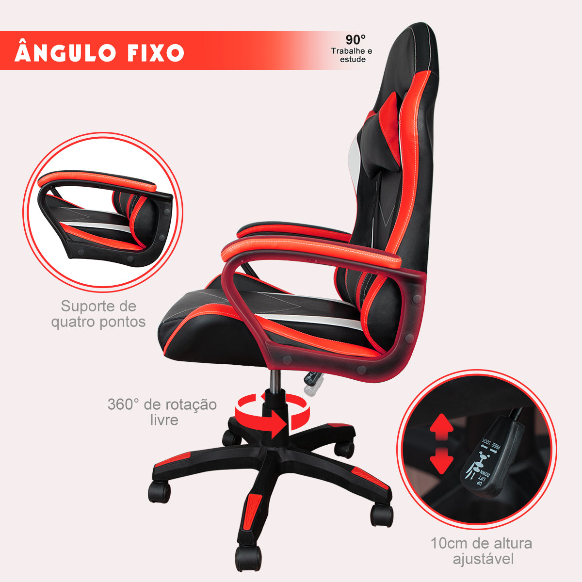Cadeira Gamer AeroX Python Fly – Altura Ajustável e Rotação 360°