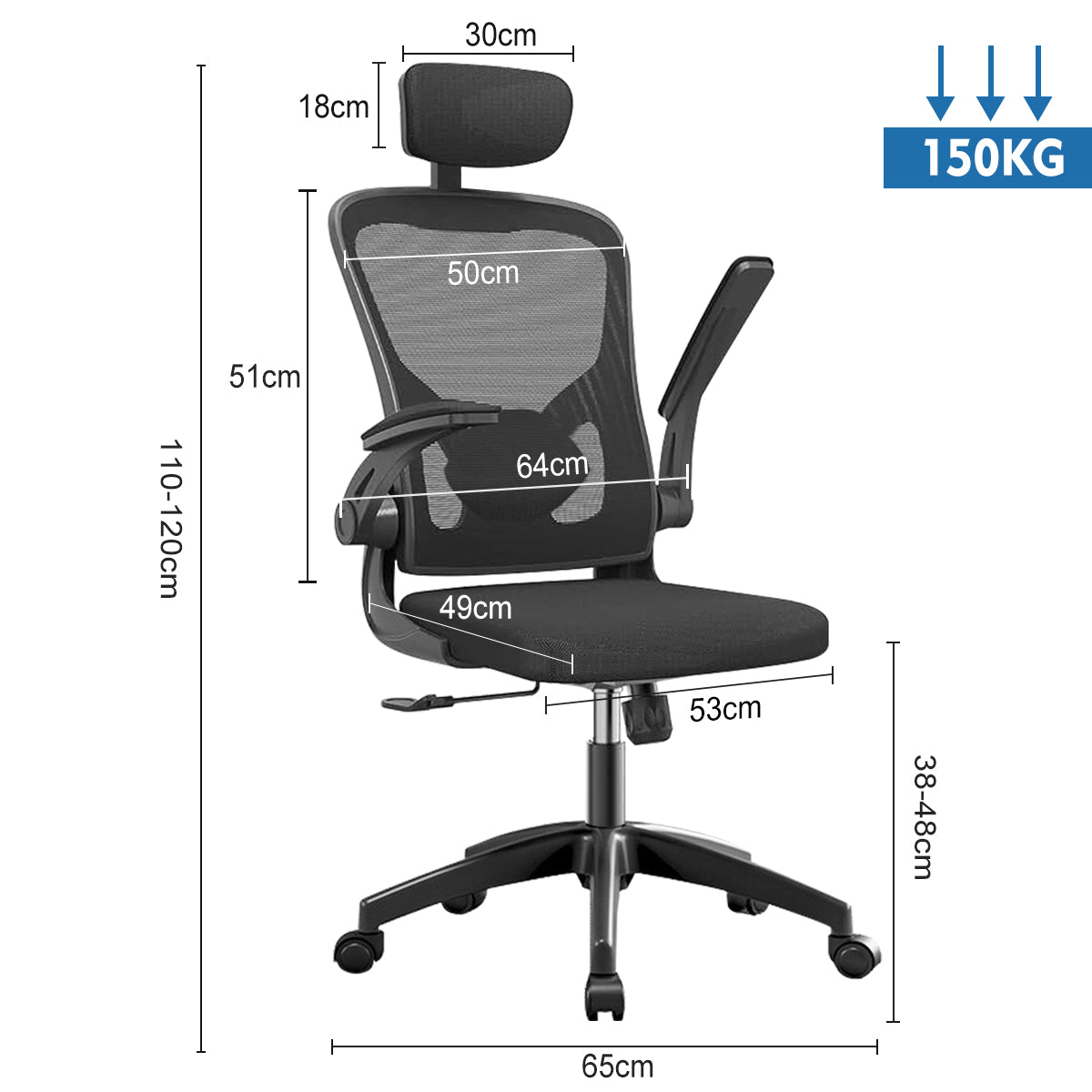 Cadeira de escritório - Visão abrangente das suas funcionalidades, incluindo braços ajustáveis, encosto respirável e ajuste de altura, oferecendo conforto e praticidade