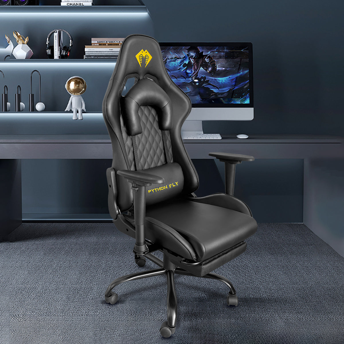 Cadeira Gamer Premium Python Fly - Detalhes da estrutura robusta da cadeira