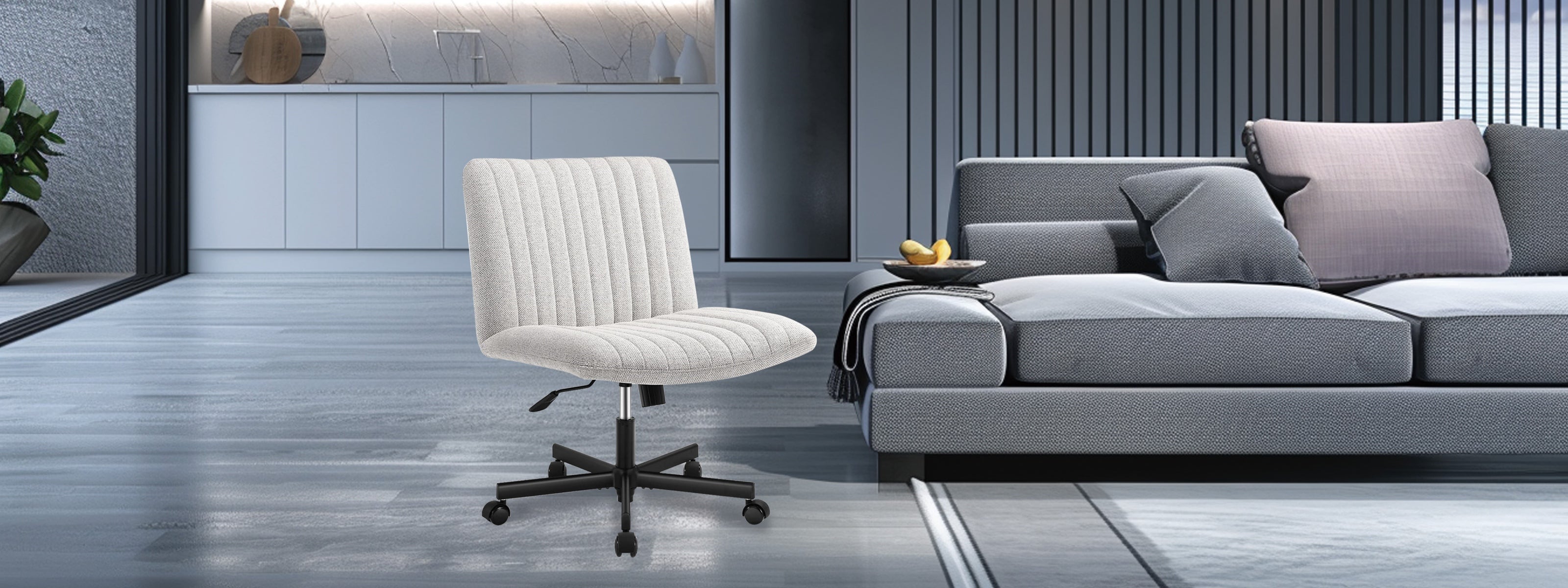 Cadeira de escritório de tela cinza elegante para ambiente moderno no computador