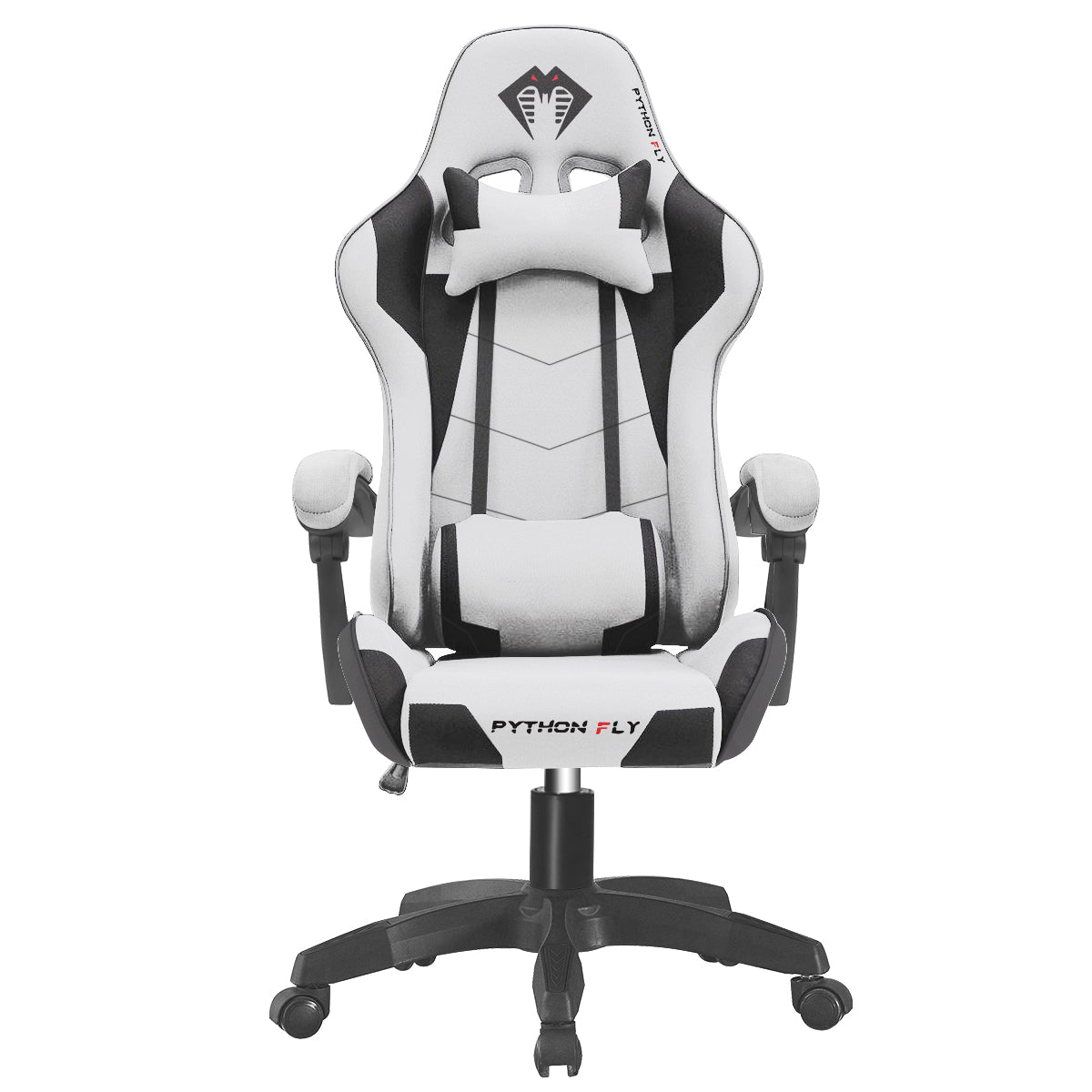 Cadeira gamer nova, cinza claro - Visão geral no fundo branco