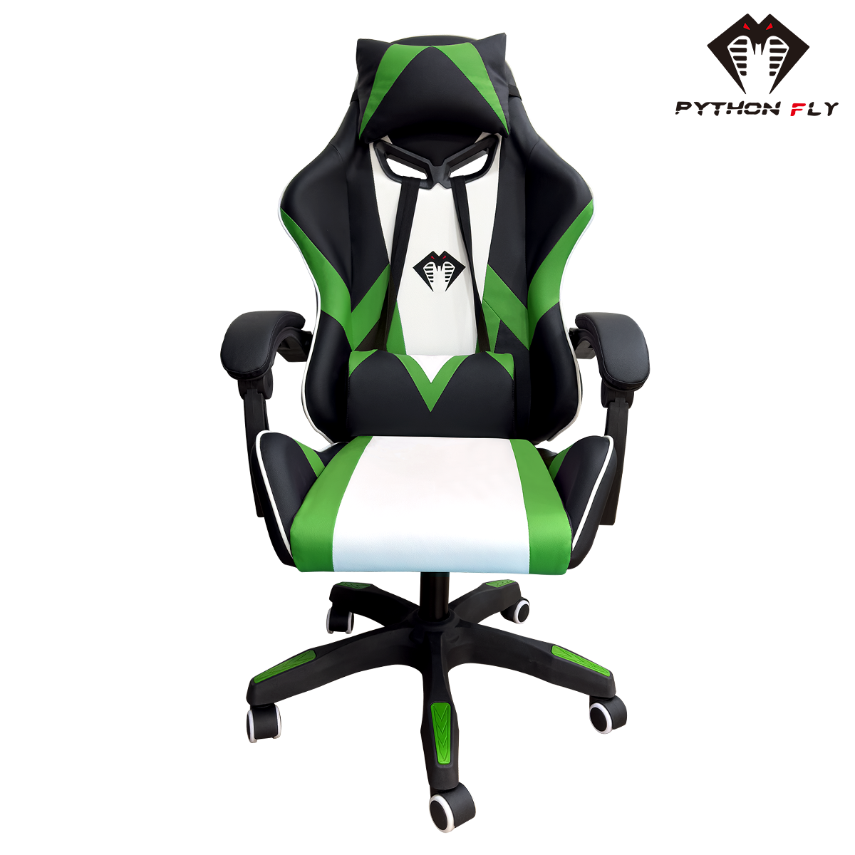 Cadeira gamer verde Python Fly com design elegante e funcionalidades inovadoras para gamers exigentes