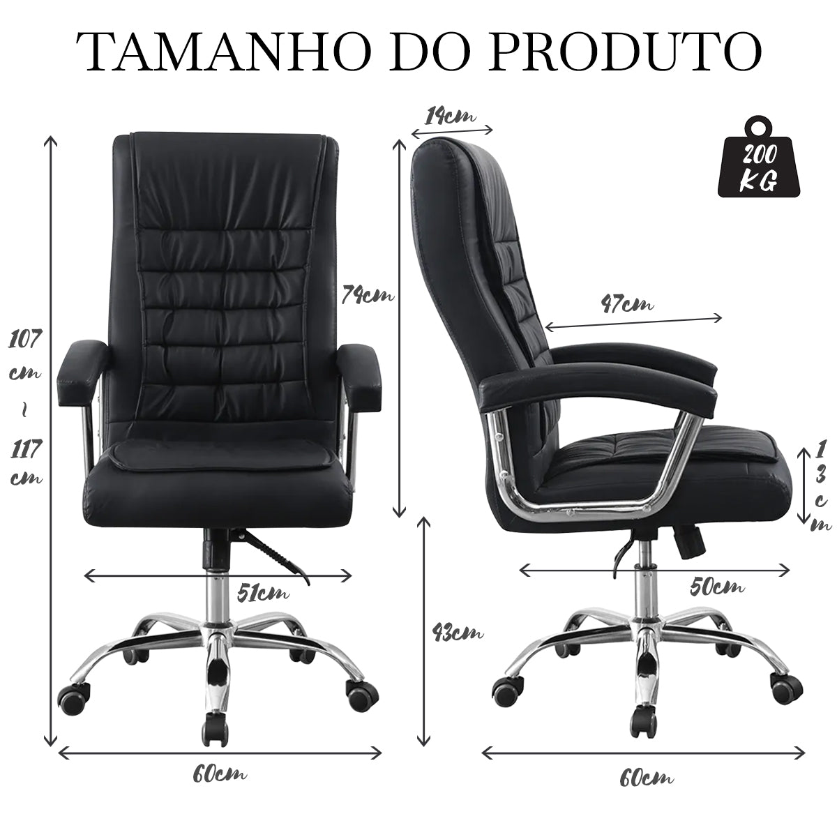 Dimensões e capacidade da cadeira
