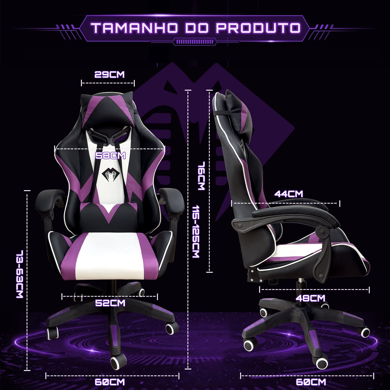 Assento acolchoado e rodas silenciosas na cadeira gamer rosa Python Fly