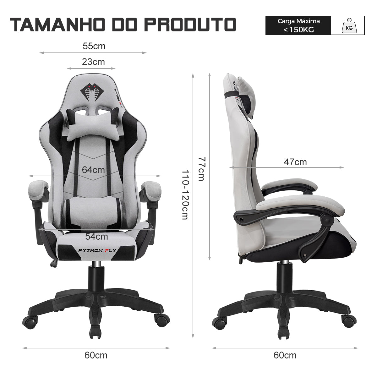 Cadeira gamer nova, cinza claro - Design moderno
