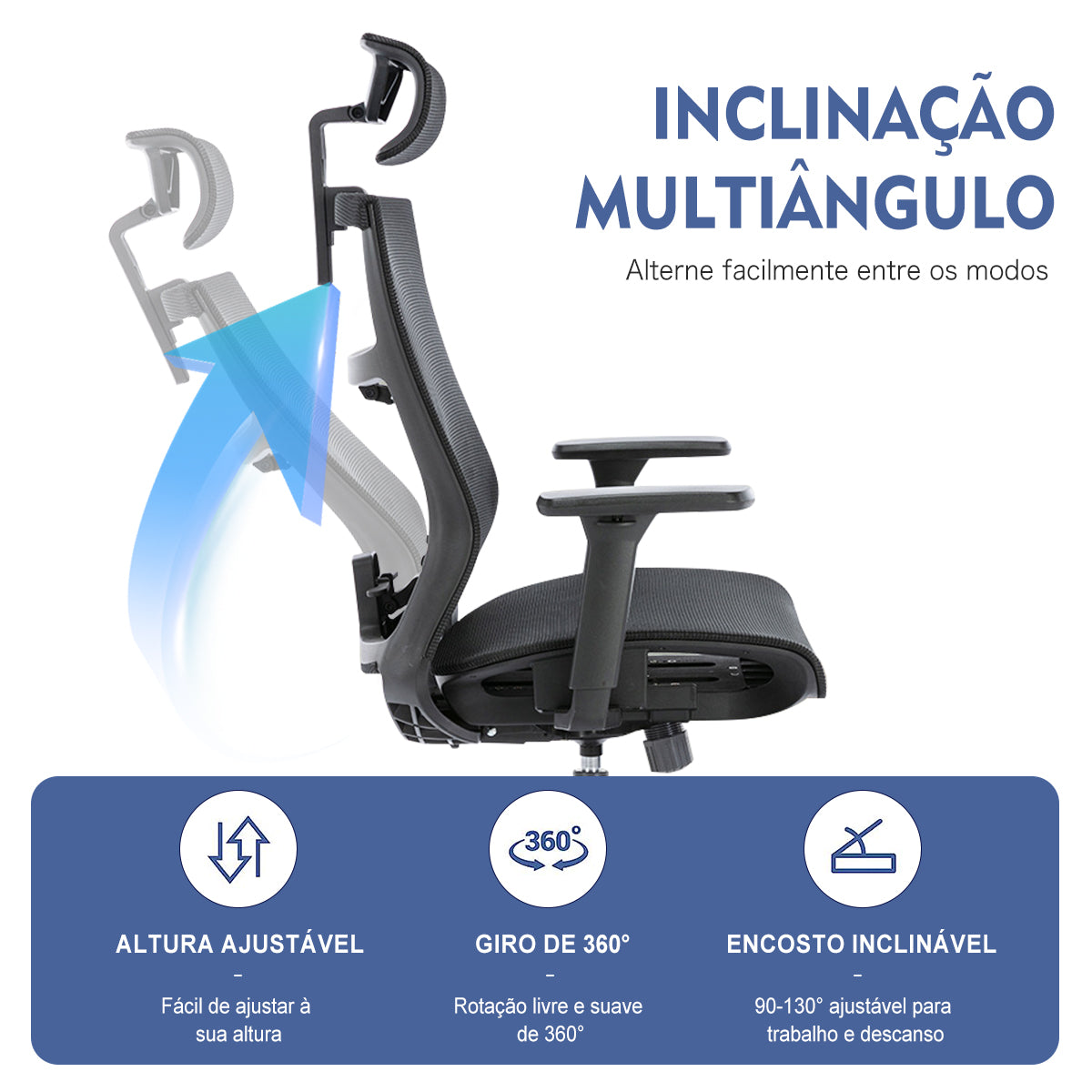 Cadeira de escritório com malha respirável - Detalhe da malha elástica de alta qualidade, mostrando sua capacidade de manter a respirabilidade