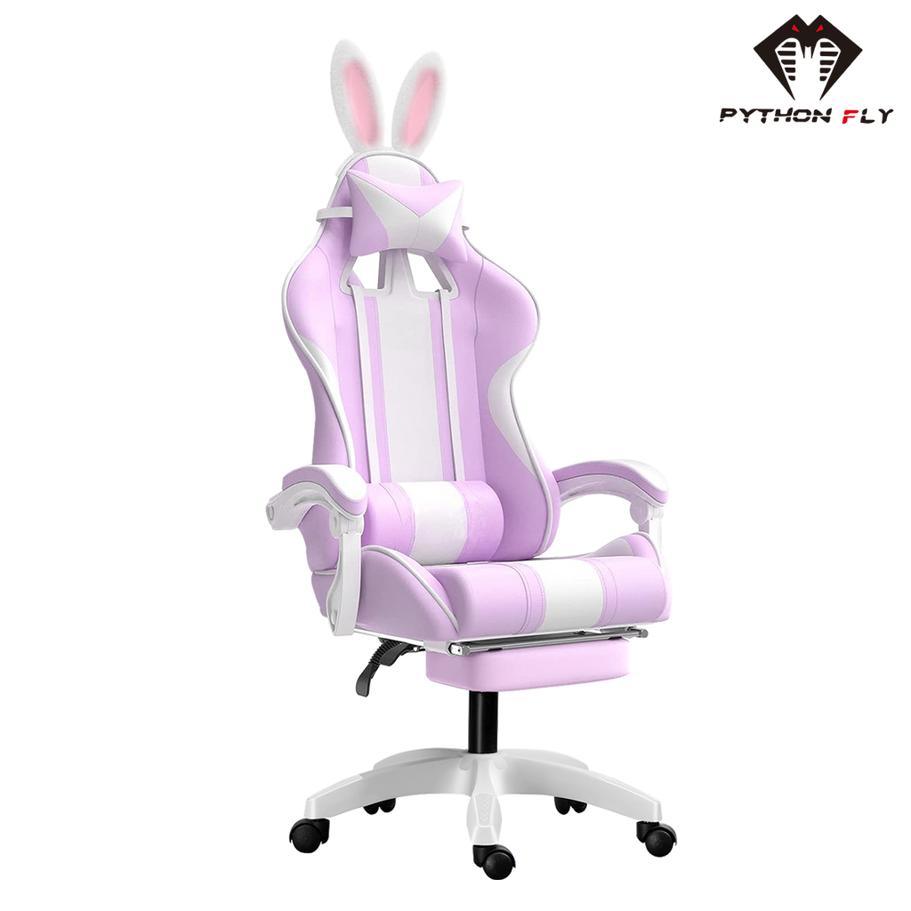 Cadeira gamer roxa nova da Python Fly - Estilo único com orelhas de coelho, funções ajustáveis e rodízios silenciosos