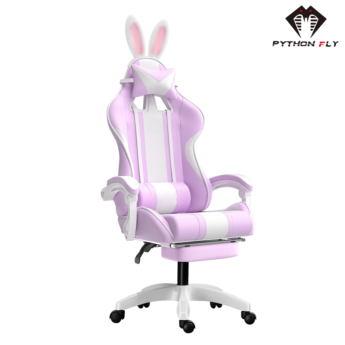 Cadeira gamer roxa nova da Python Fly - Estilo único com orelhas de coelho, funções ajustáveis e rodízios silenciosos