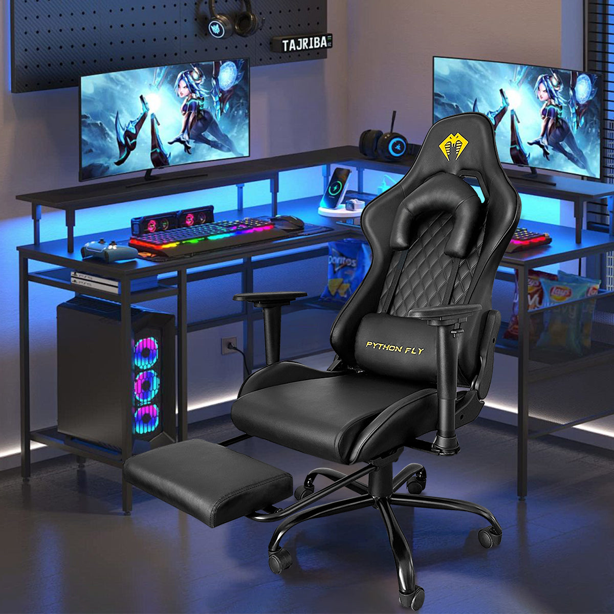 Cadeira Gamer Premium Python Fly - Vista frontal do design ergonômico e elegante