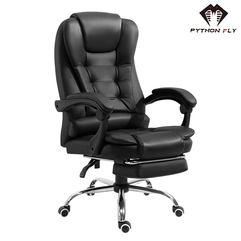 Cadeira de escritório preta Python Fly com acabamento espesso - Visão geral do design elegante e moderno 