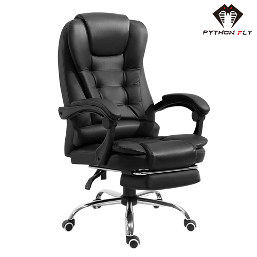 Cadeira de escritório preta Python Fly com acabamento espesso - Visão geral do design elegante e moderno 