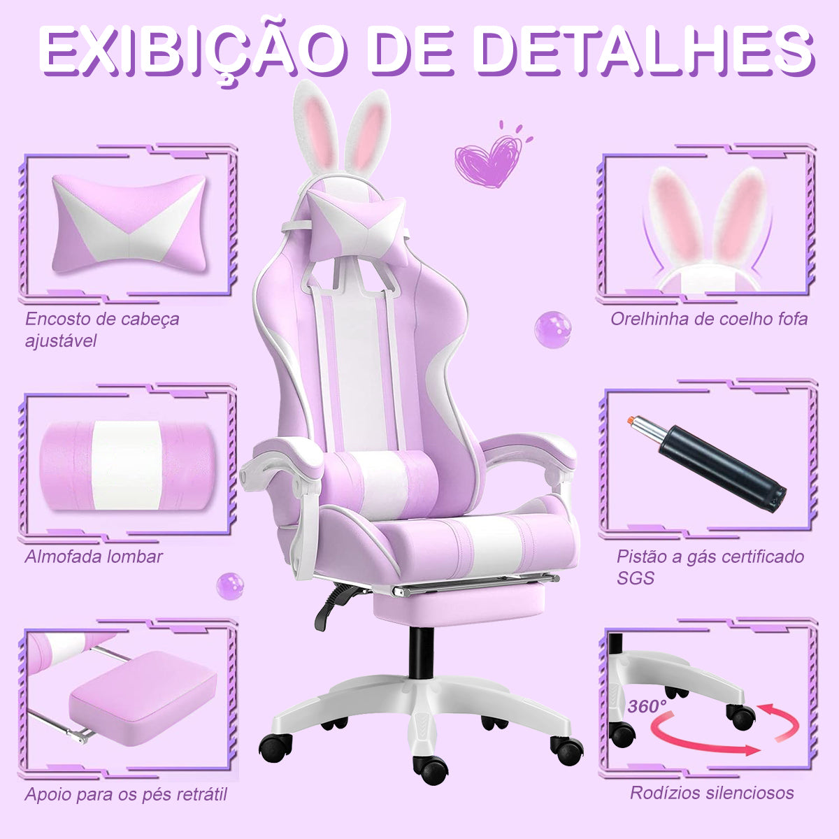 Cadeira gamer roxa nova - Detalhe do tecido respirável e fácil de limpar
