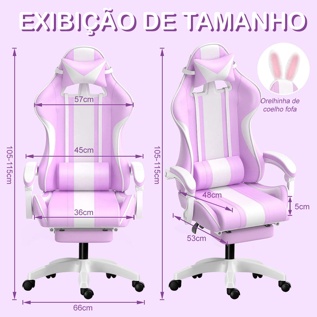 Cadeira gamer roxa nova - Apoio lombar ergonômico em ação 