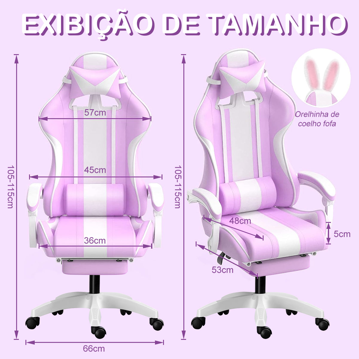 Cadeira gamer roxa nova - Apoio lombar ergonômico em ação 