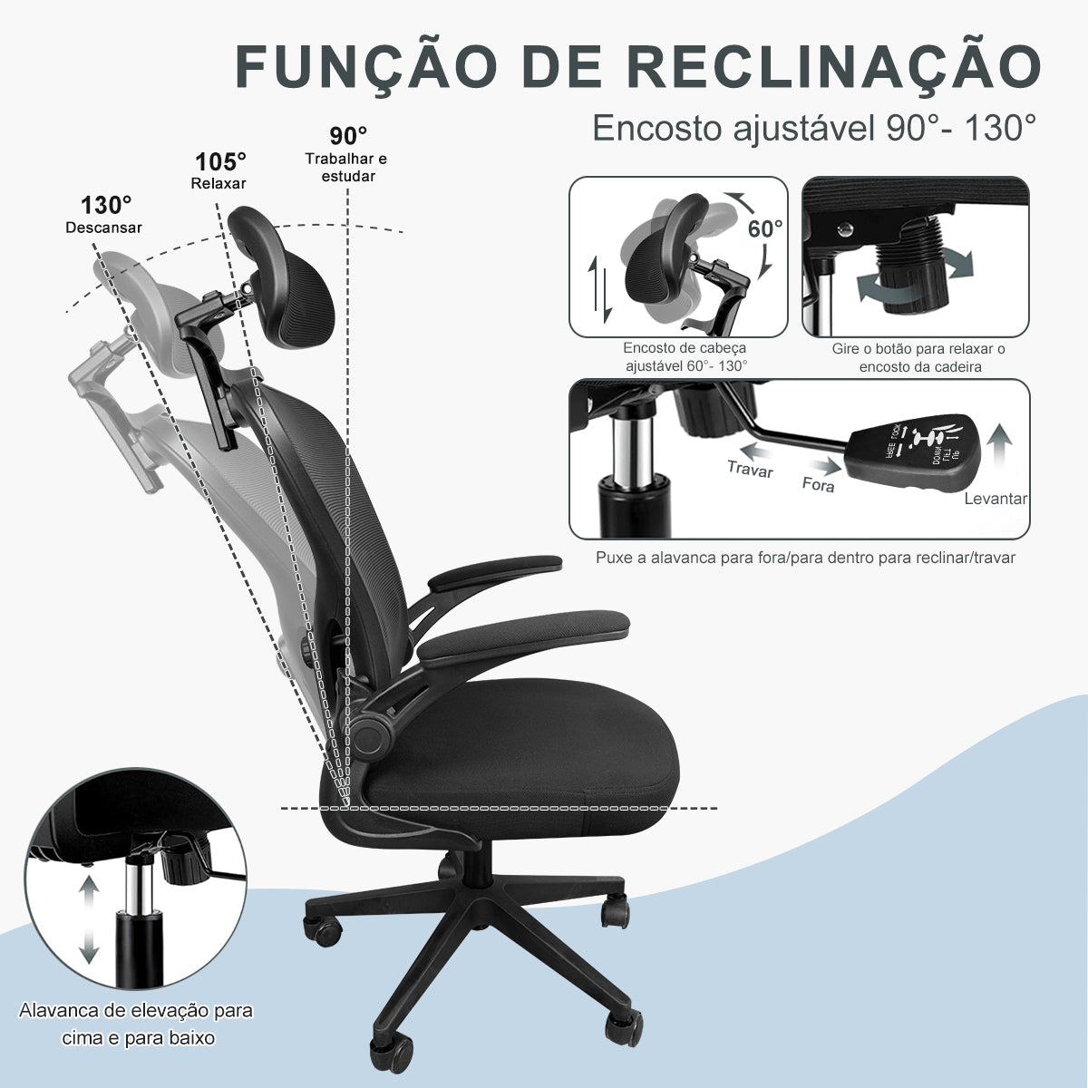 Cadeira Ergonômica Python Fly - Comparação Encosto Oco (Malha Respirável) vs Encosto Grosso (Couro)