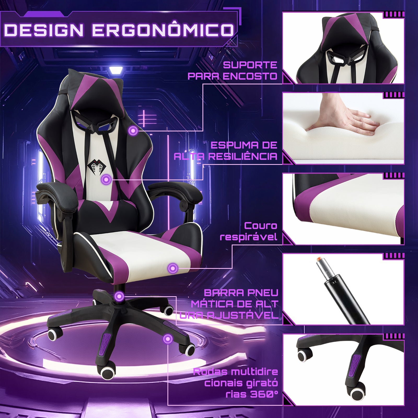 Ajuste de altura preciso e apoios de braços ergonômicos na Python Fly rosa