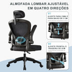Cadeira de escritório - Detalhe do encosto em malha, mostrando como mantém as costas ventiladas durante longas horas de trabalho