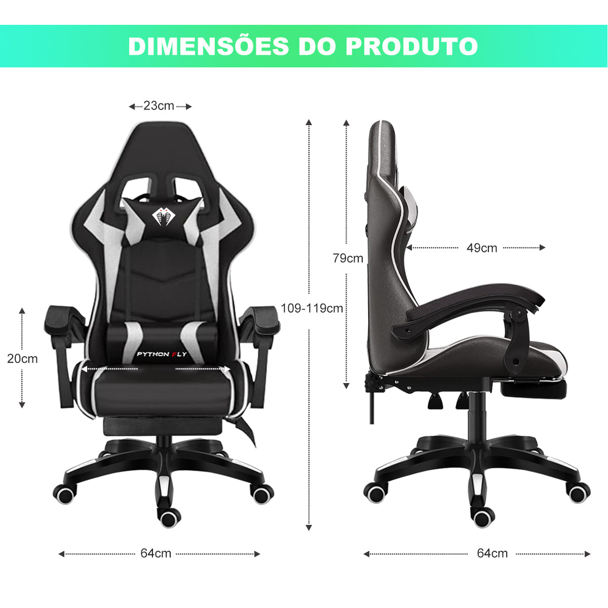 Cadeira Gamer Titanium Python Fly – Reclinável com Apoio Lombar