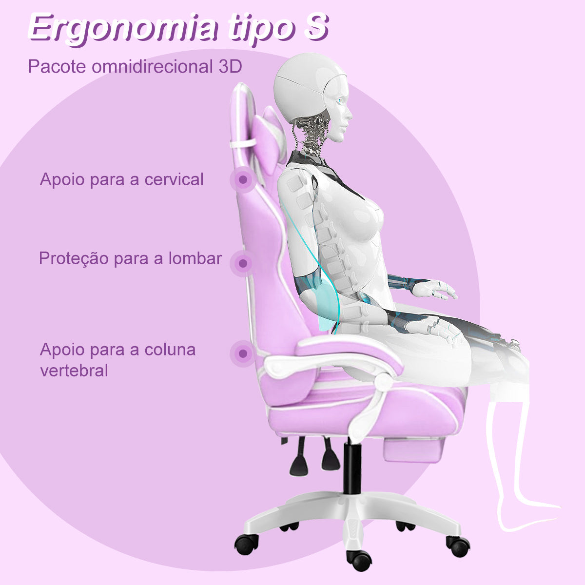 Cadeira gamer roxa nova - Rodízios silenciosos para mobilidade suave
