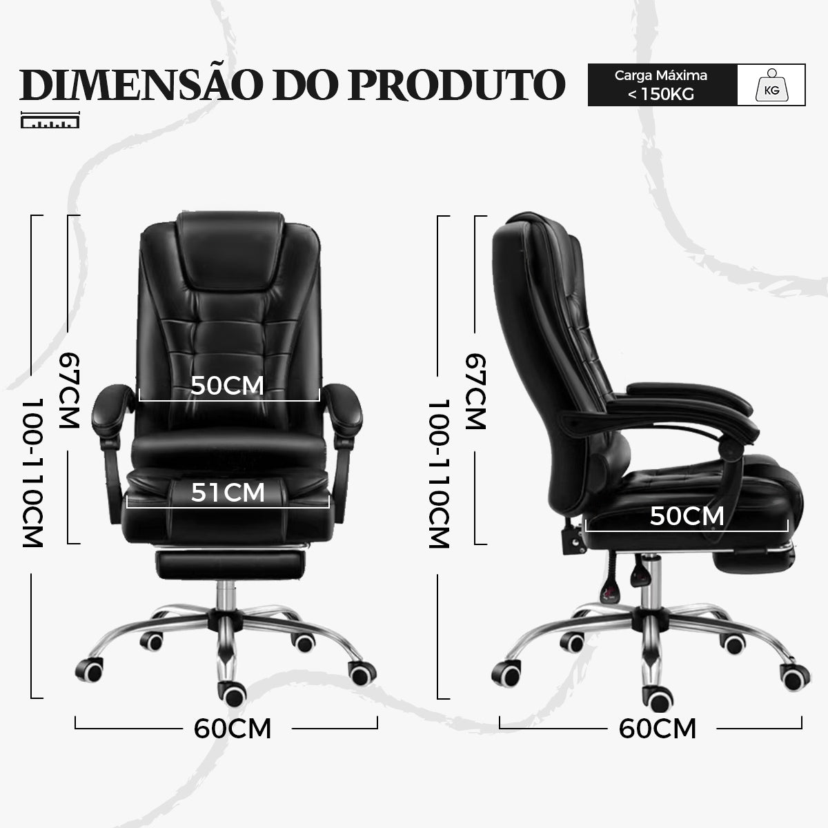 Cadeira de escritório preta Python Fly com acabamento espesso - Estrutura robusta para suporte estável 