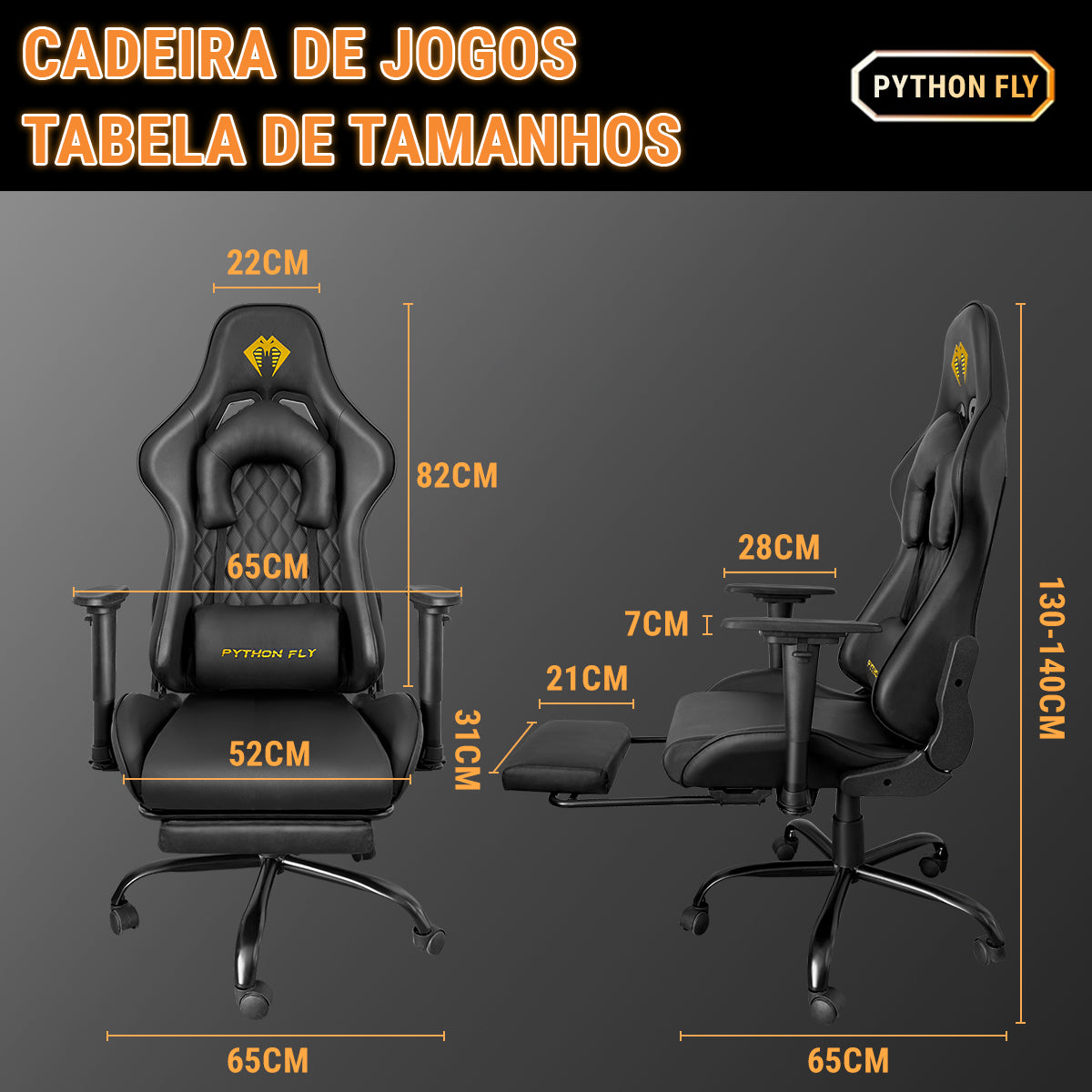 Cadeira Gamer Premium Python Fly - Combinação de cores modernas e estilo futurista 