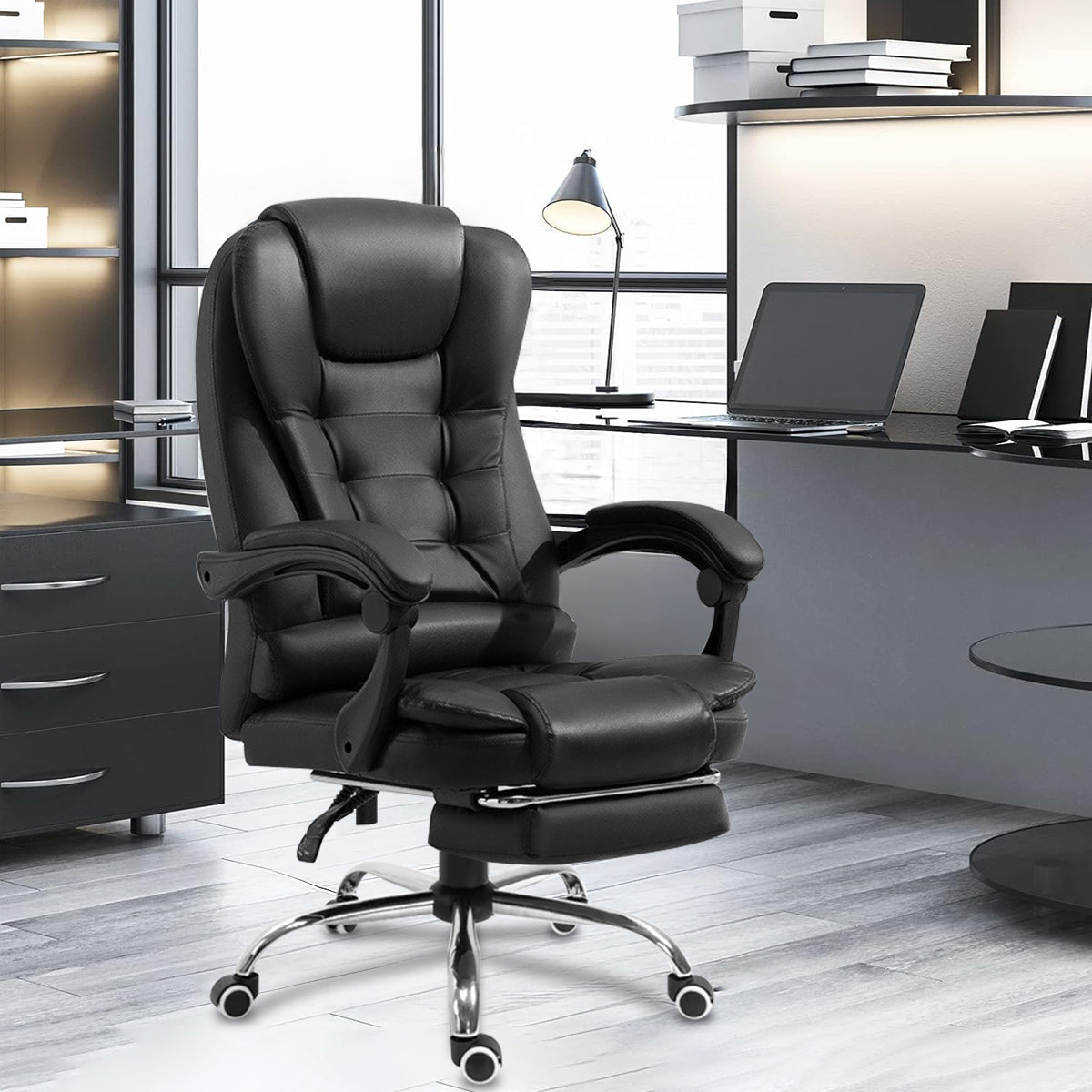 Cadeira de escritório preta Python Fly com acabamento espesso - Ajuste de inclinação do encosto para conforto 