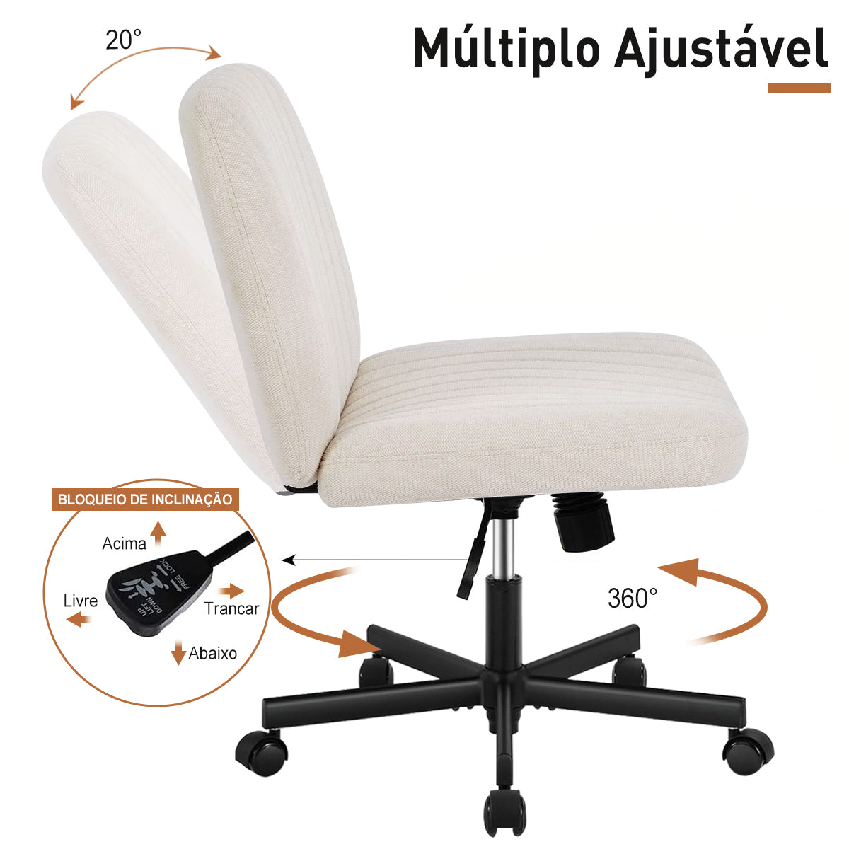 	Demonstração do ajuste de altura e ângulo do apoio de cabeça da cadeira ergonômica, garantindo conforto no pescoço