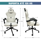 Cadeira gamer versátil, adequada para home office e jogos, com estética clean e conforto premium