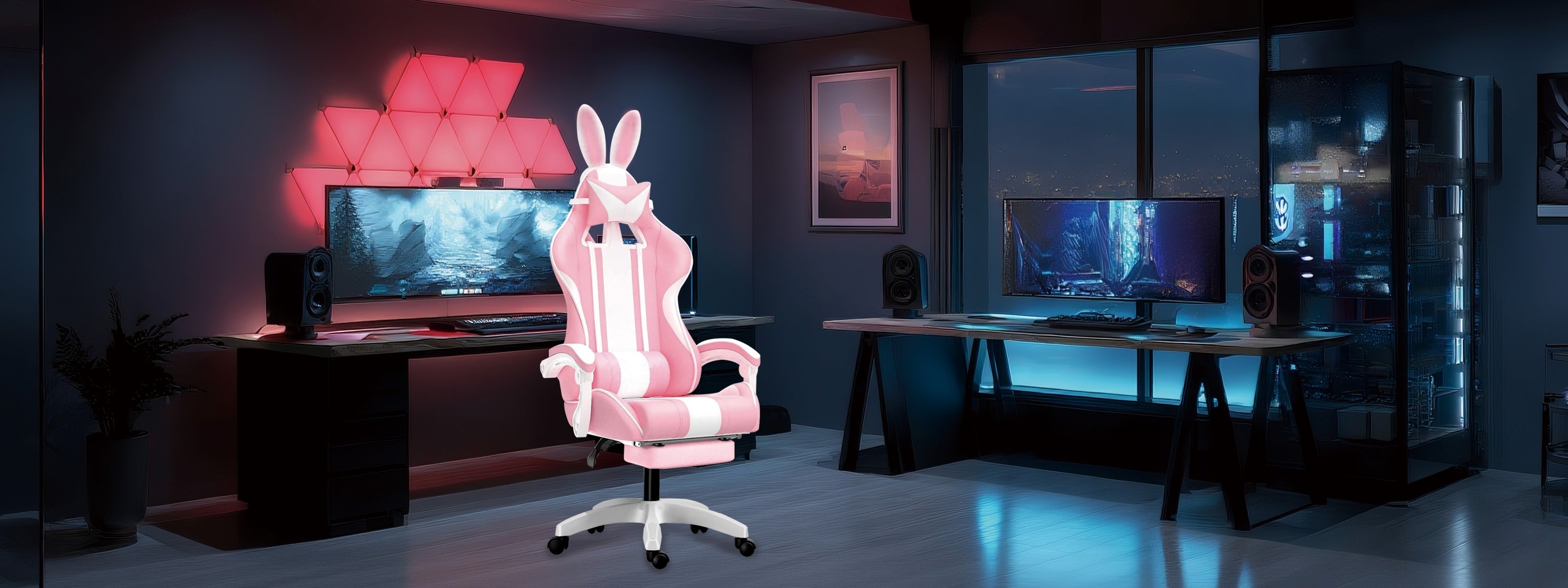 Cadeira gamer Candy Throne com orelhas de coelho rosa