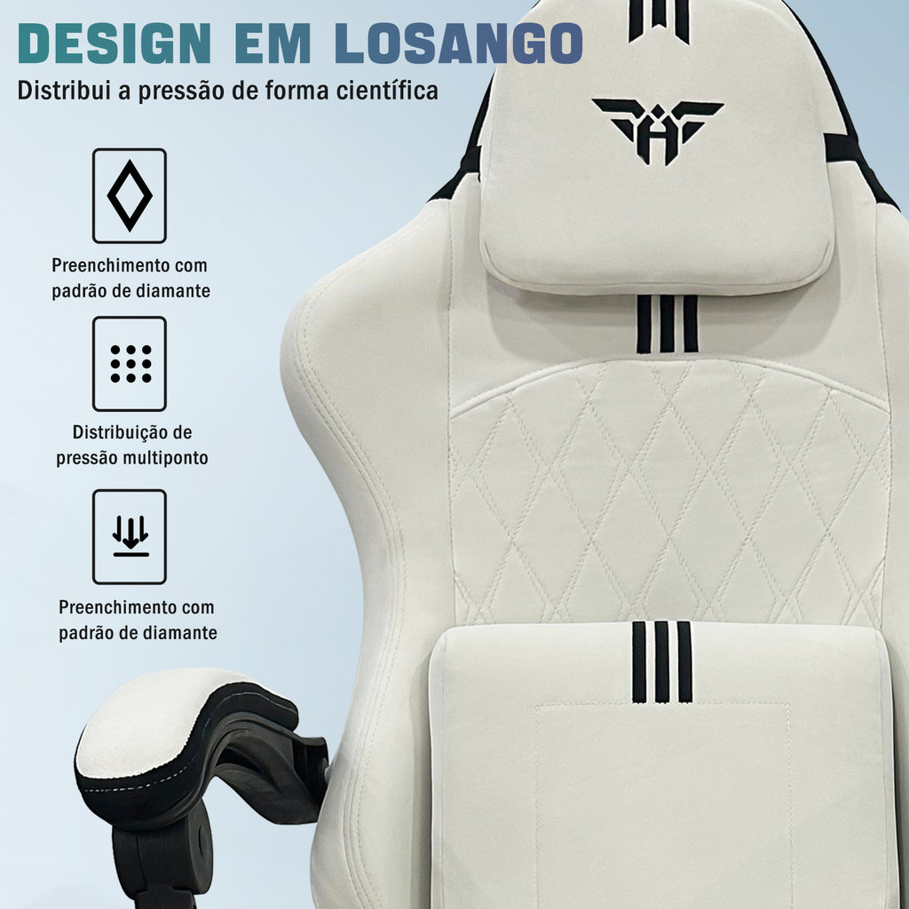 Cadeira gamer integrada a um setup de jogos, combinando estilo e conforto para longas sessões