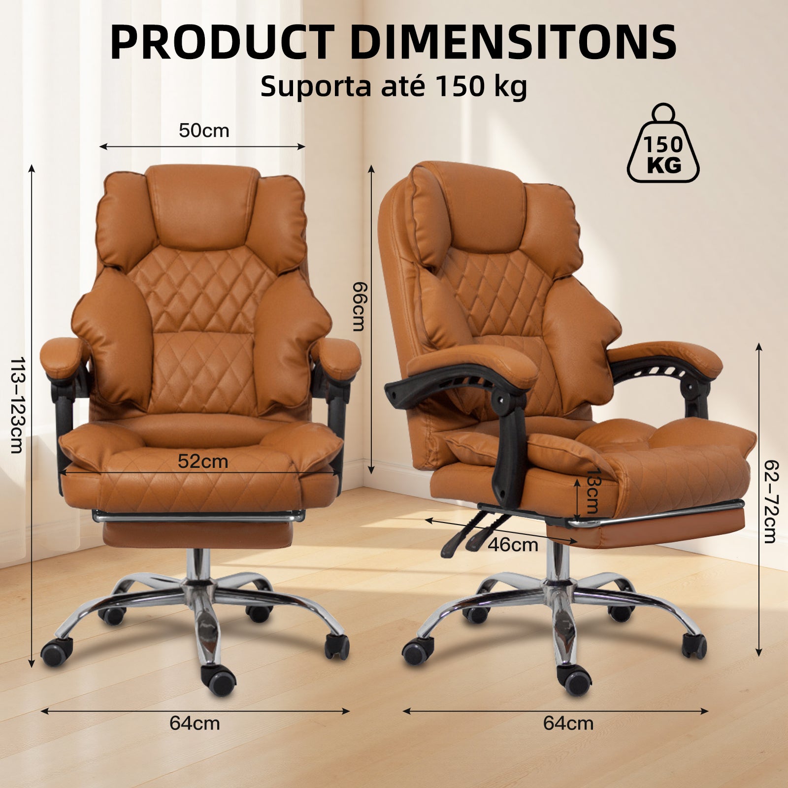 Cadeira presidencial marrom em escritório moderno, com conforto e design elegante