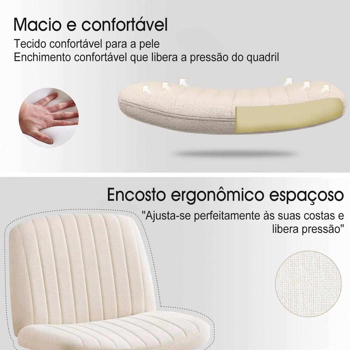 Encosto de rede respirável da cadeira ergonômica de descanso, permite circulação de ar e evita suor durante uso prolongado em sala de estar