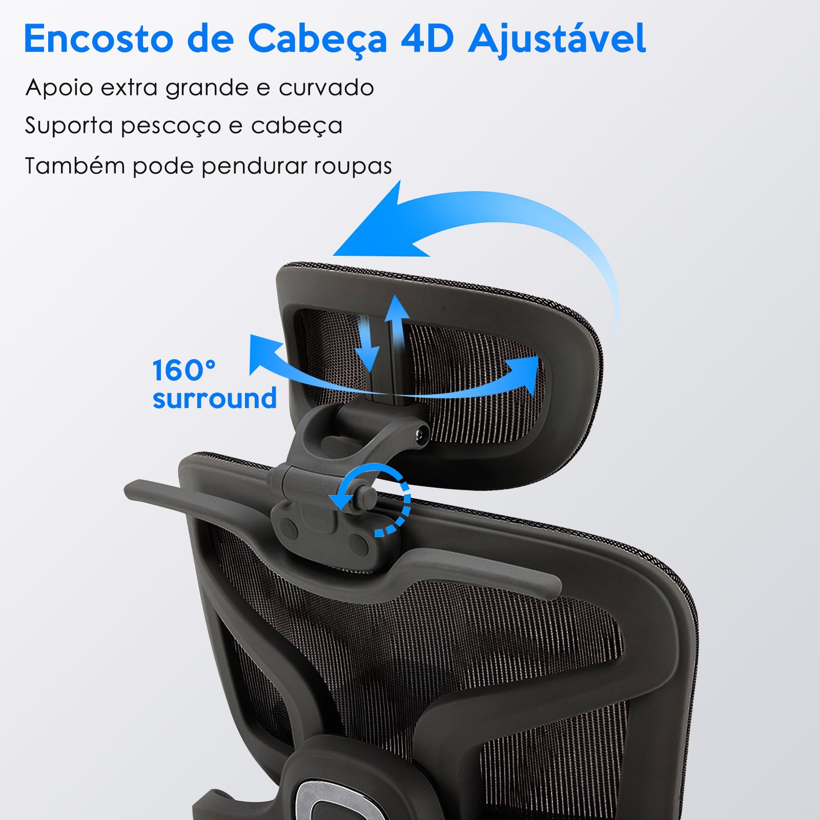 Reposacabeça 4D ajustável da cadeira ergonômica: suporte para pescoço, ajuste de altura e ângulo