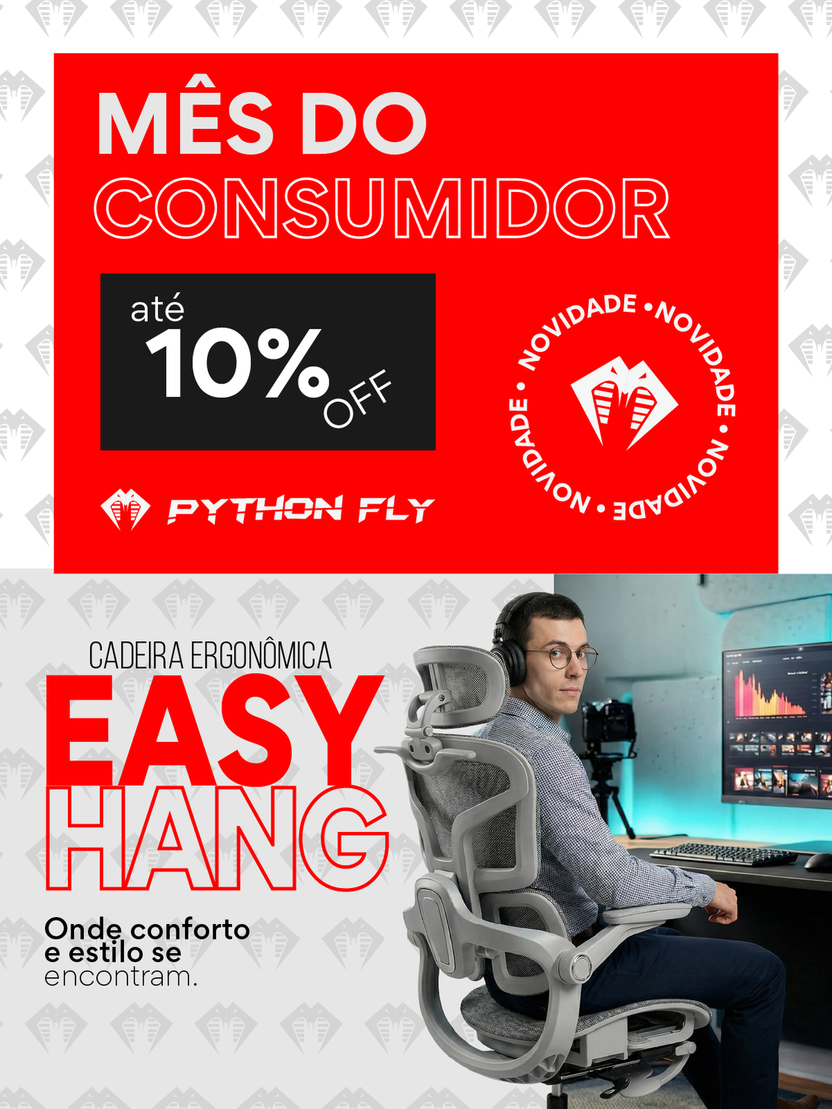 Cadeira ergonômica Easy Hang Pythonfly para home office: onde conforto e estilo se encontram, promoção mês do consumidor até 10% off.