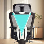 Estrutura triangular da costas da cadeira ergonômica, suporte estável e conforto prolongado