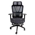 Cadeira ergonômica de escritório em malha preta, vista frontal, ideal para trabalho home office